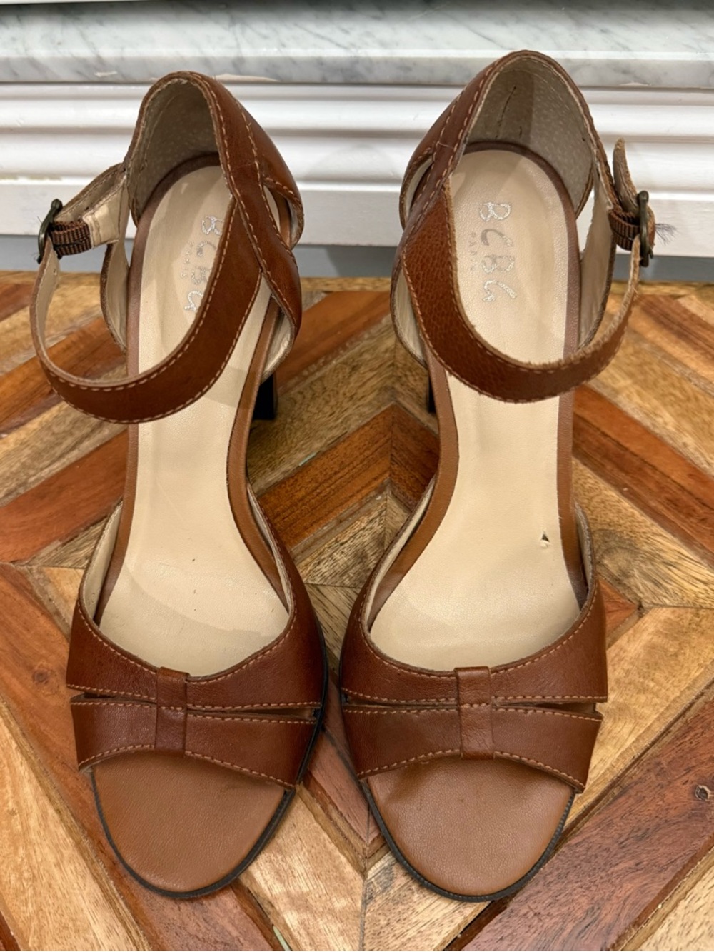 BCBG Brown Leather Ankle-Strap Heels Sandals Size 10
